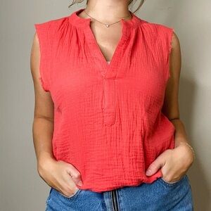 Roan & Ryan Luna Gauze Cotton Orange Distressed Tank Top Size Small